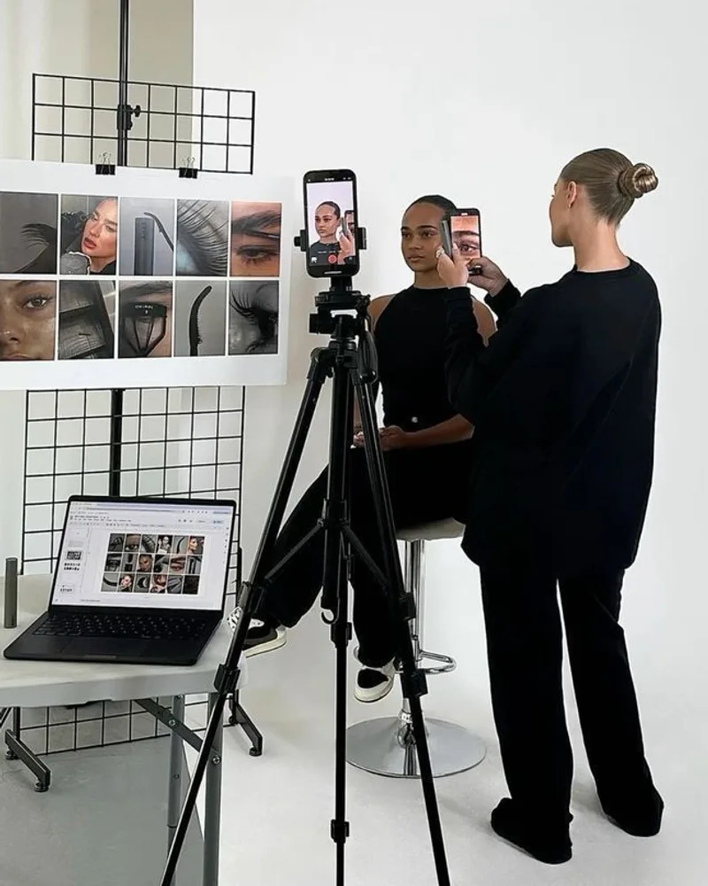 A moodboard and shot list set up beside a camera before a shoot