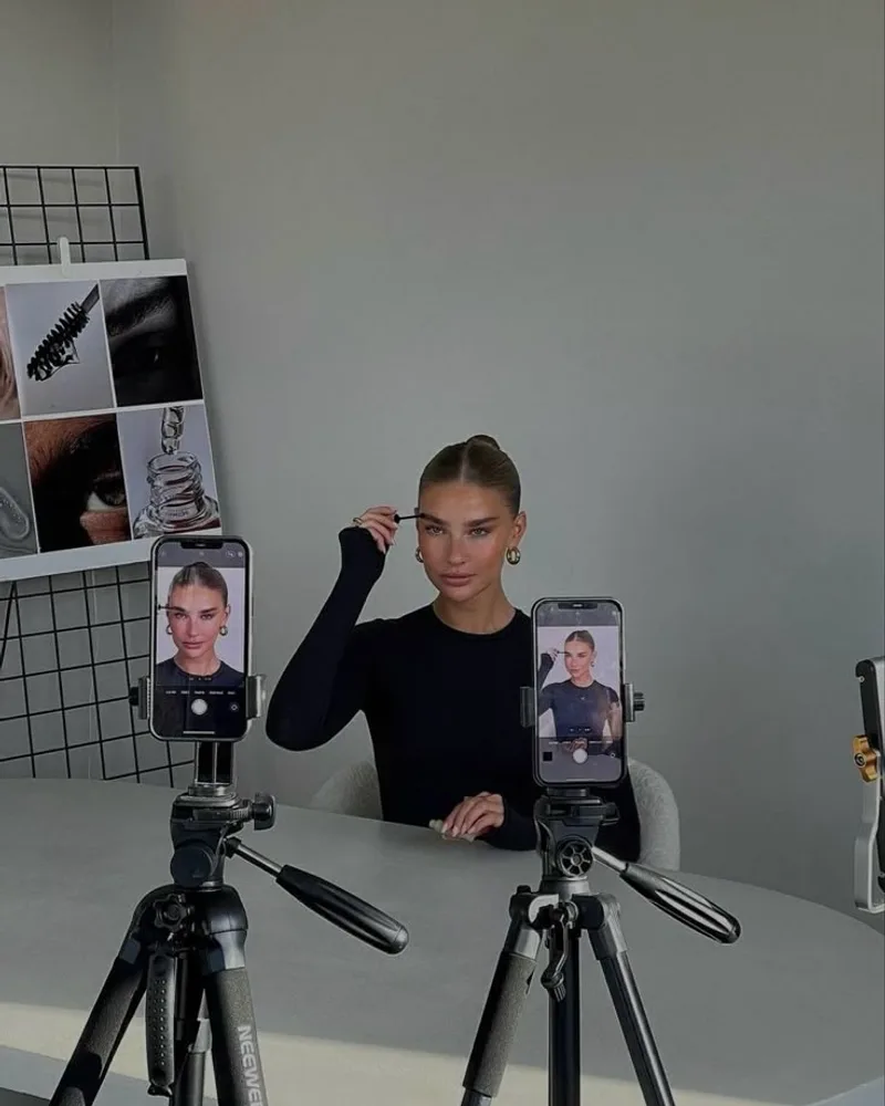 A founder recording to camera on phones mounted on tripods