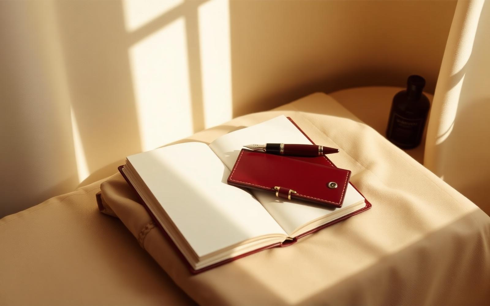 An open notebook and fountain pen resting on warm linen, morning light — the quiet foundations.