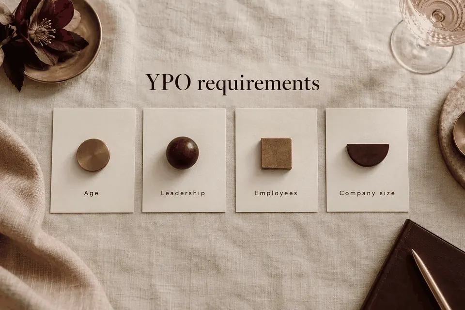 Animated sculptural markers lifting above cards labeled Age, Leadership, Employees and Company size